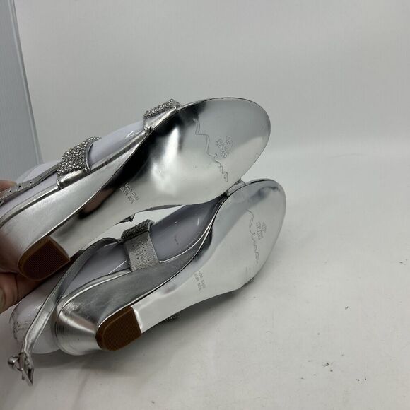 Nina SILVER  METALLIC CRYSTAL SLINGBACK MID-HEEL SANDAL SIZE 5.5 - Picture 7 of 10